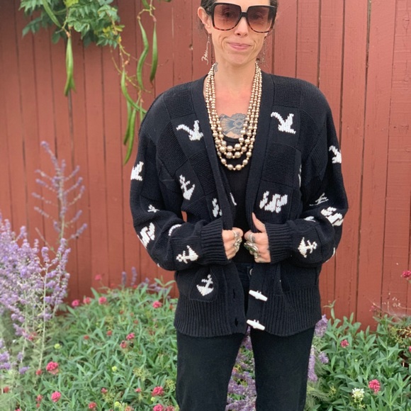 Herman Geist Vintage Nautical 1990s Cardigan Sweater Hand Embroidered M/L - Picture 4 of 11